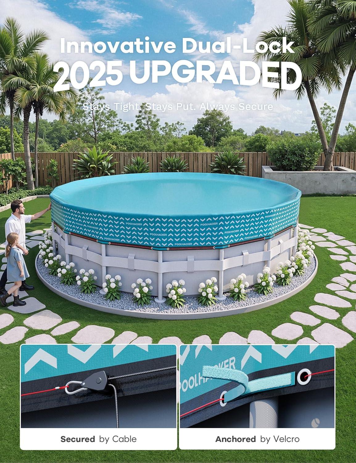 image2025 Upgrade 18 ft Winter Pool Cover 18ft Round Above Ground 500D Thick ampamp Durable Winter Pool Cover Upgraded with Velcro Cable and Pulley System for a Windproof Secure FitSeaglass Blue
