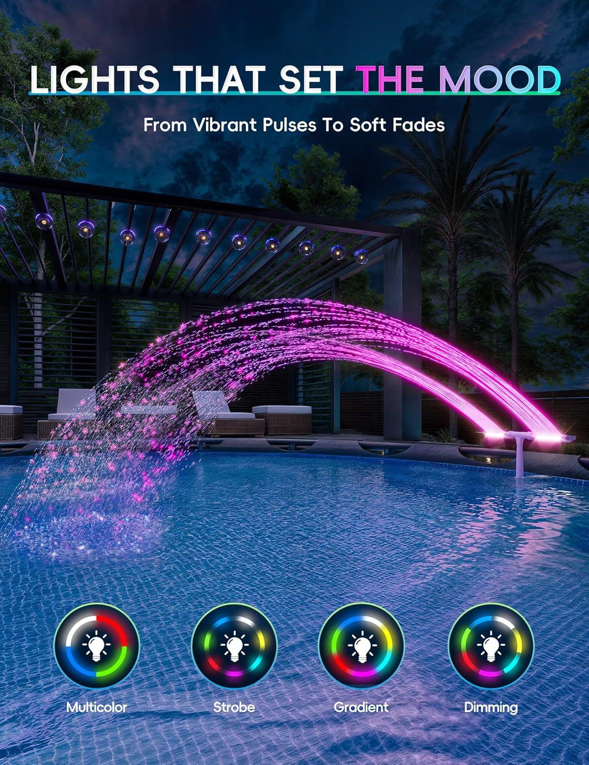 imageOriginal Solar Pool Fountain with 10Color Lights Auto Light Sensing RemoteControlled DualHead Adjustable Sprinkler Compatible with AboveInground Pools