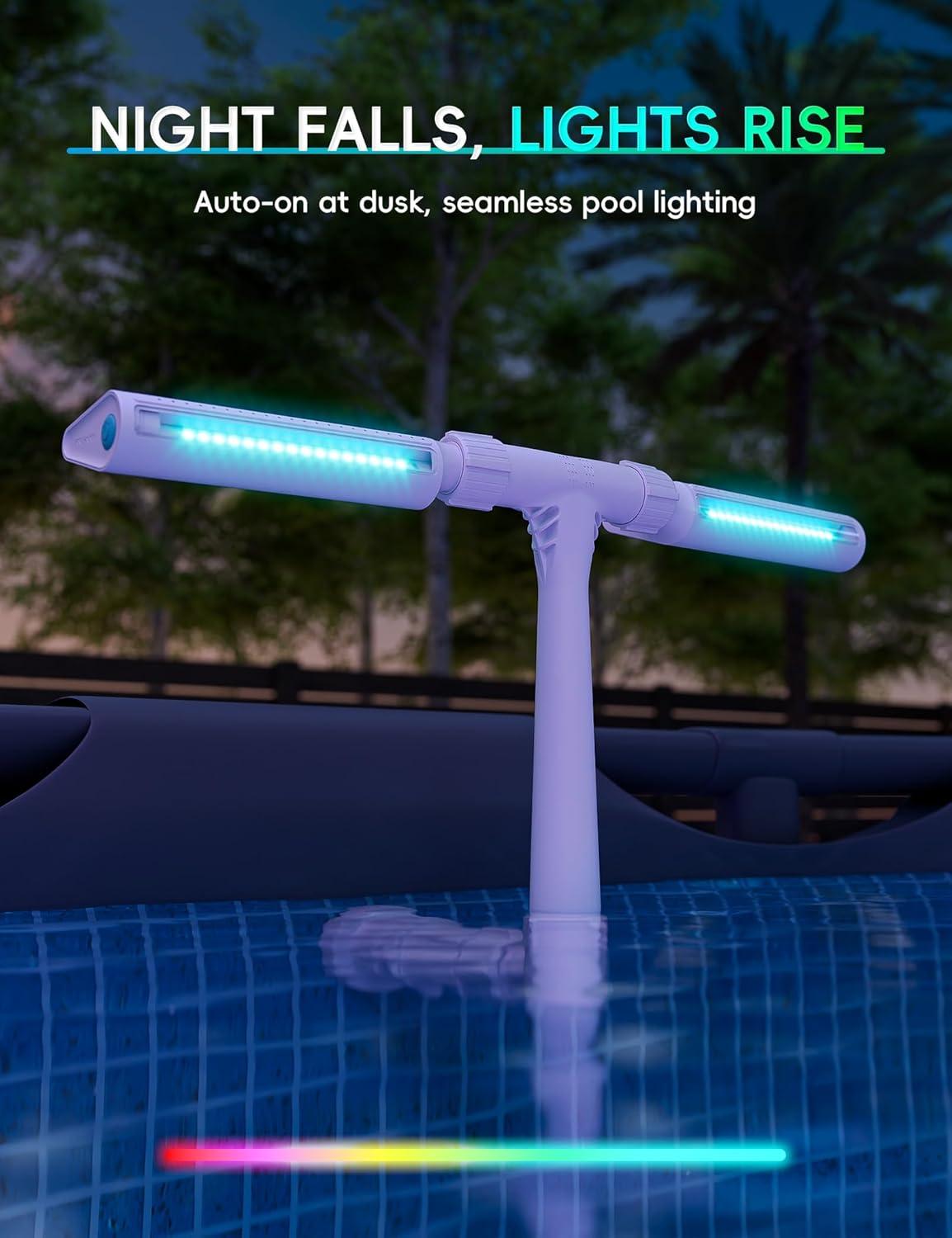 imageOriginal Solar Pool Fountain with 10Color Lights Auto Light Sensing RemoteControlled DualHead Adjustable Sprinkler Compatible with AboveInground Pools