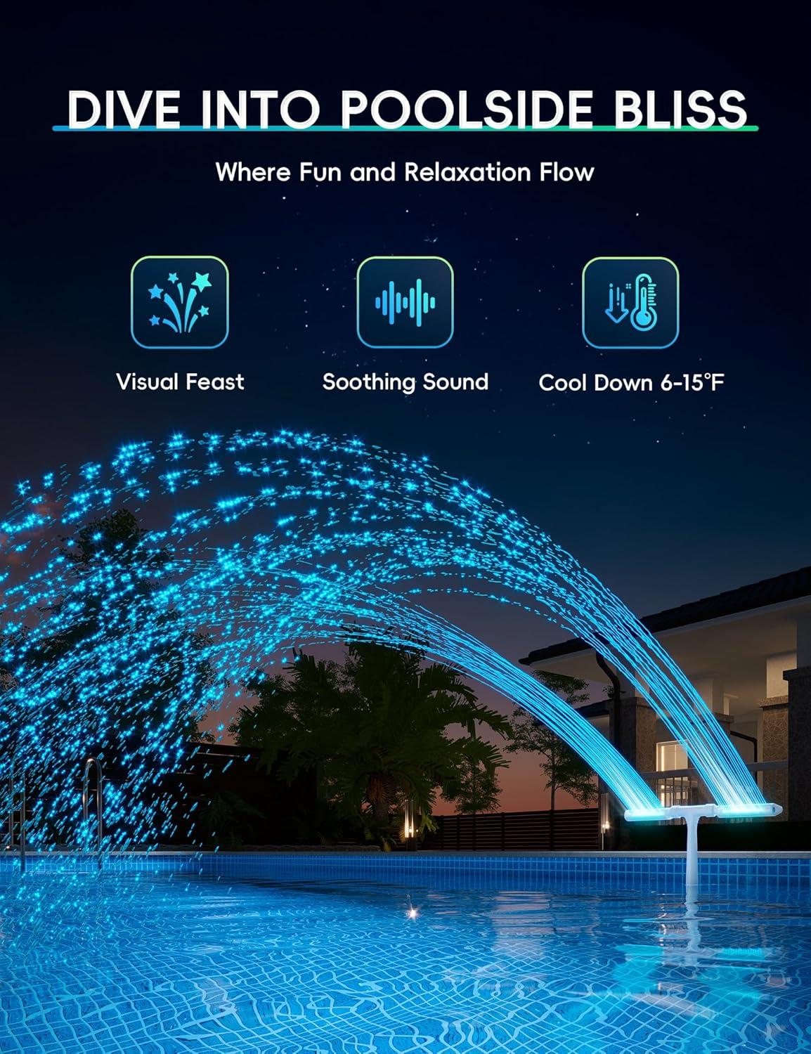 imageOriginal Solar Pool Fountain with 10Color Lights Auto Light Sensing RemoteControlled DualHead Adjustable Sprinkler Compatible with AboveInground Pools