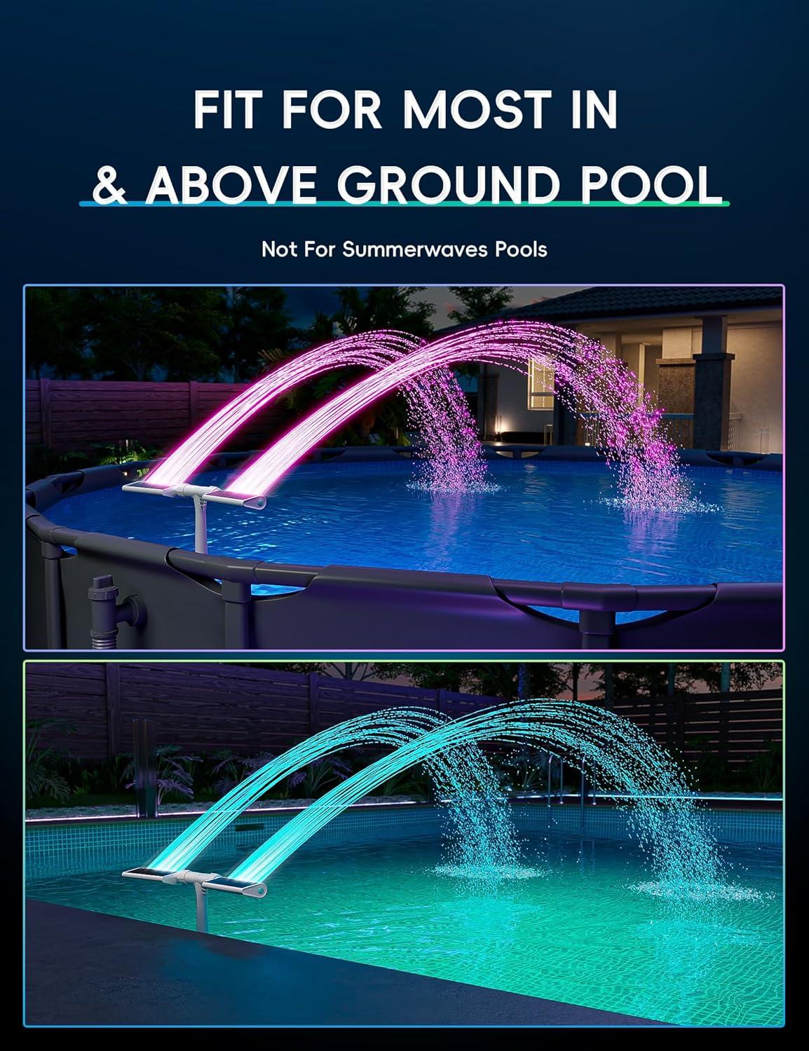 imageOriginal Solar Pool Fountain with 10Color Lights Auto Light Sensing RemoteControlled DualHead Adjustable Sprinkler Compatible with AboveInground Pools