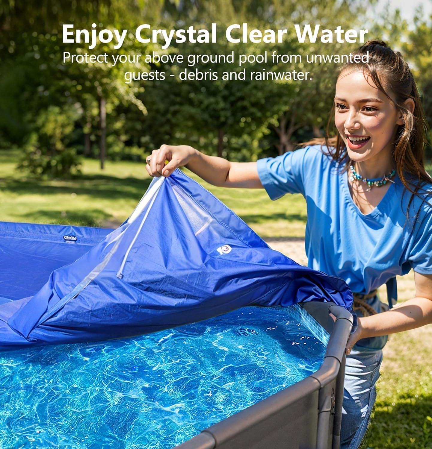 imagePOOLHACKER2025 Upgrade 21 ft Winter Pool Cover 21ft Round Above Ground 4 Foot Overlap Extra Thick 420D Pool Cover with Pulley and Cable RedBlue