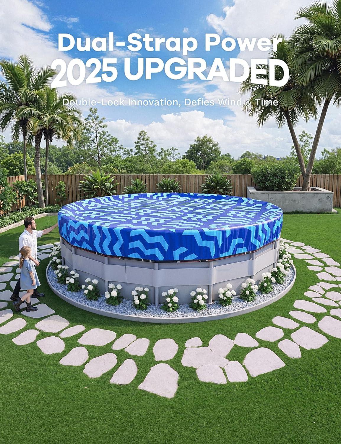 imagePOOLHACKER2025 Upgrade 21 ft Winter Pool Cover 21ft Round Above Ground 4 Foot Overlap Extra Thick 420D Pool Cover with Pulley and Cable RedCerulean