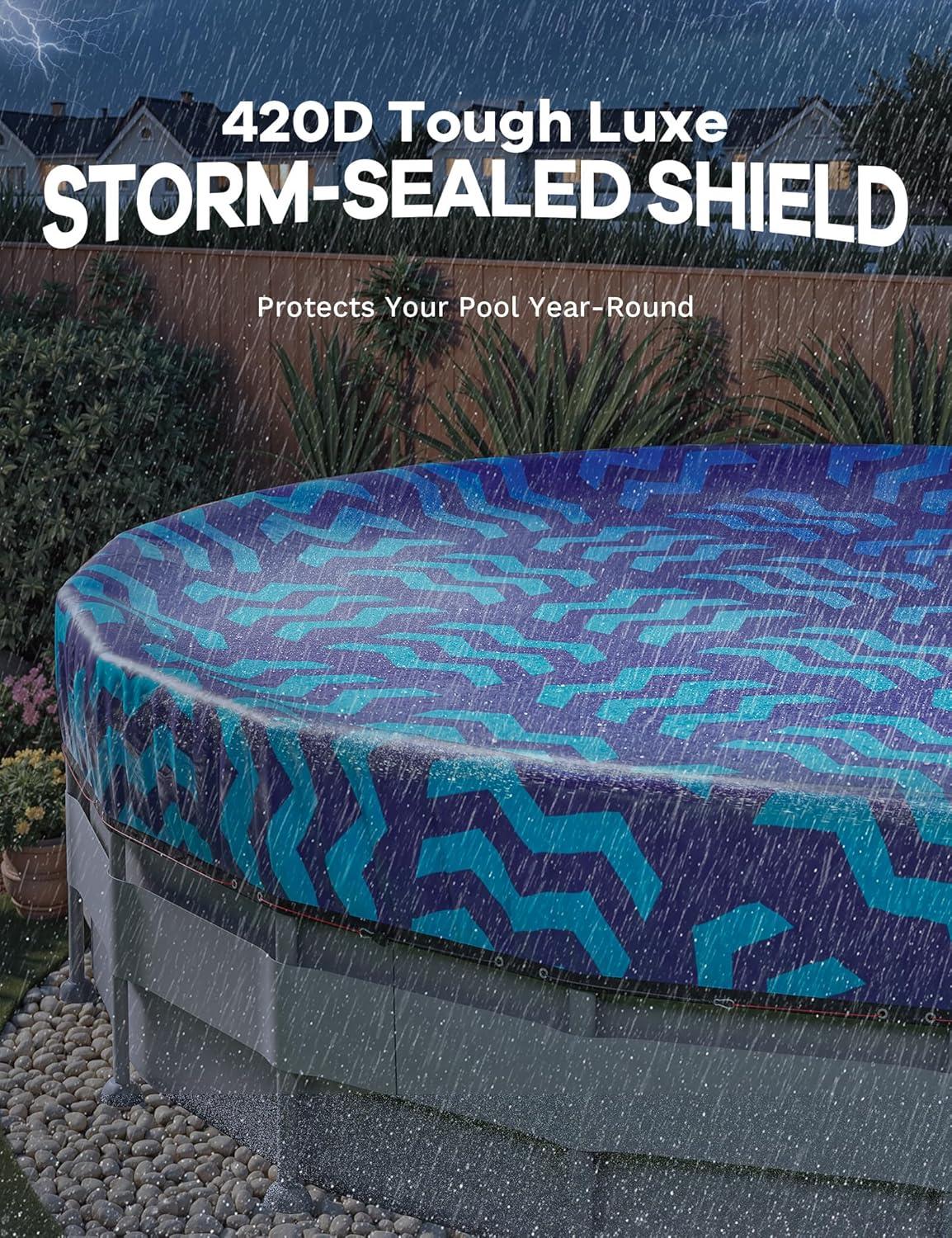 imagePOOLHACKER2025 Upgrade 21 ft Winter Pool Cover 21ft Round Above Ground 4 Foot Overlap Extra Thick 420D Pool Cover with Pulley and Cable RedCerulean