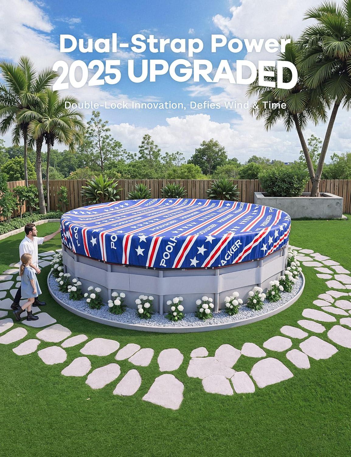 imagePOOLHACKER2025 Upgrade 21 ft Winter Pool Cover 21ft Round Above Ground 4 Foot Overlap Extra Thick 420D Pool Cover with Pulley and Cable RedRed