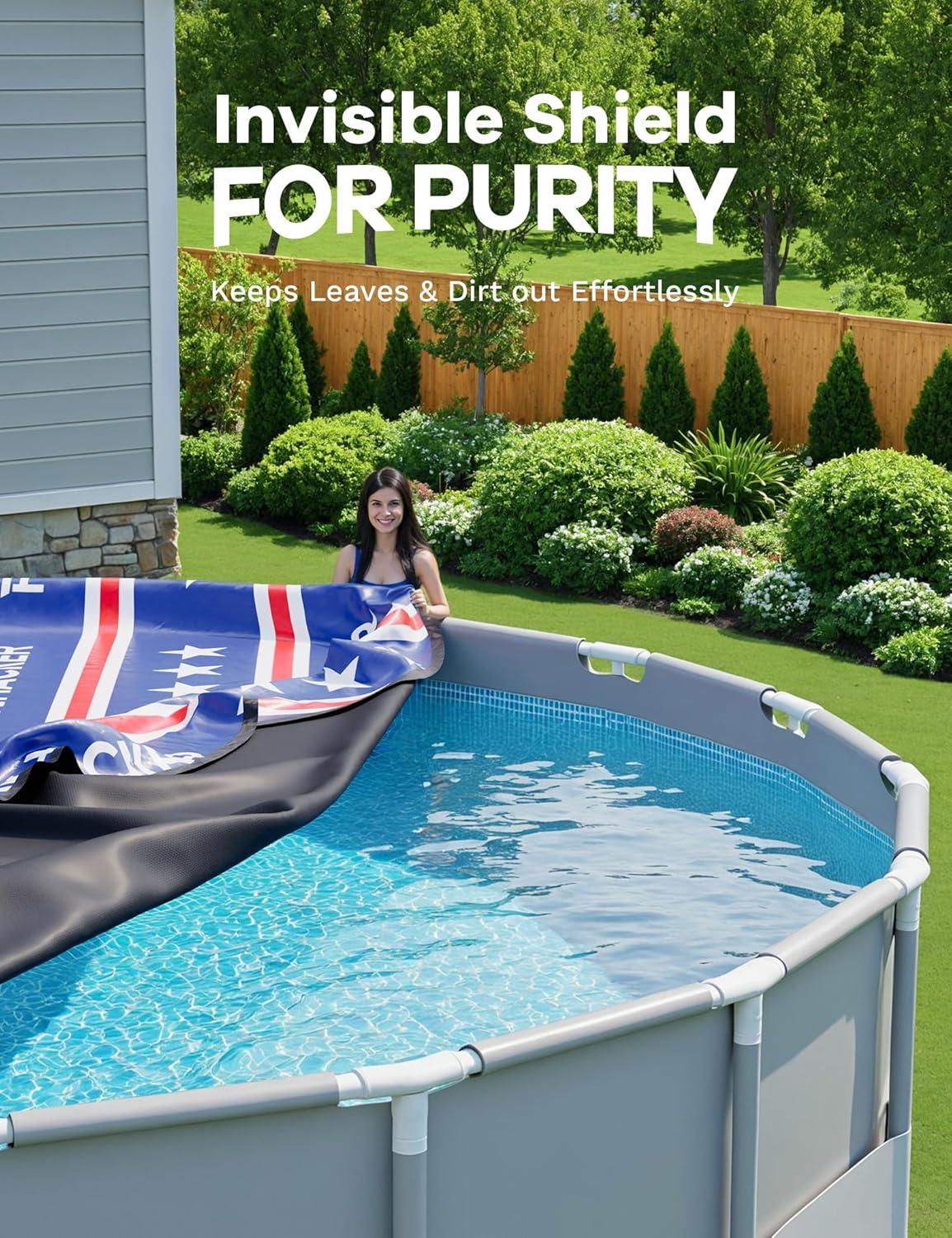 imagePOOLHACKER2025 Upgrade 21 ft Winter Pool Cover 21ft Round Above Ground 4 Foot Overlap Extra Thick 420D Pool Cover with Pulley and Cable RedRed