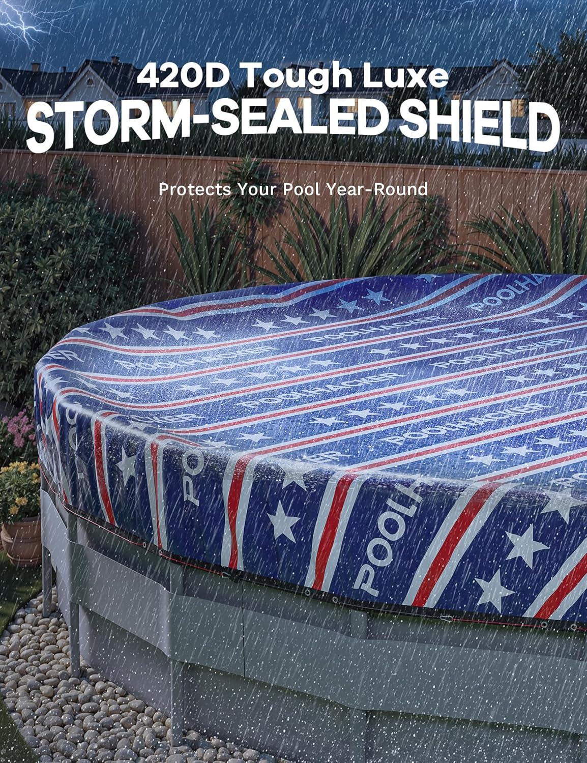 imagePOOLHACKER2025 Upgrade 21 ft Winter Pool Cover 21ft Round Above Ground 4 Foot Overlap Extra Thick 420D Pool Cover with Pulley and Cable RedRed