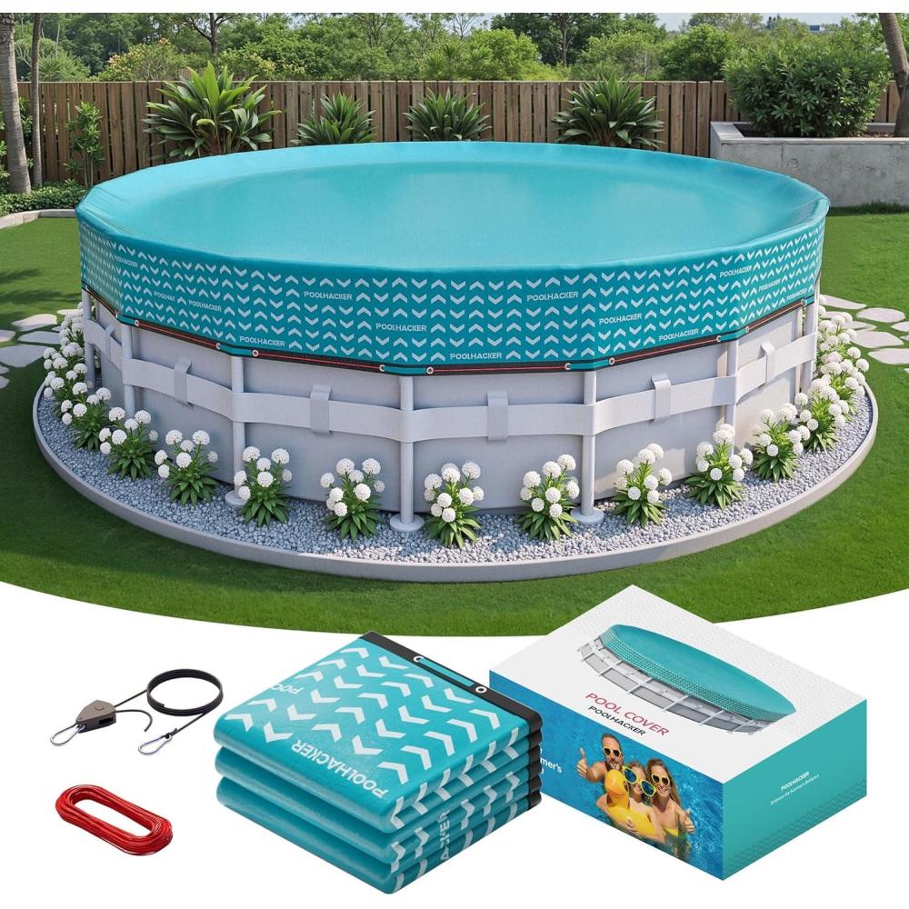 image2025 Upgrade 18 ft Winter Pool Cover  18ft Round Above Ground 500D Thick ampamp Durable Winter Pool Cover Upgraded with Velcro Cable and Pulley System for a Windproof Secure FitSeaglass Blue