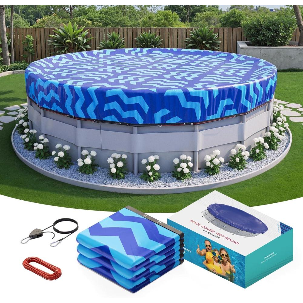 imagePOOLHACKER2025 Upgrade 21 ft Winter Pool Cover 21ft Round Above Ground 4 Foot Overlap Extra Thick 420D Pool Cover with Pulley and Cable RedCerulean