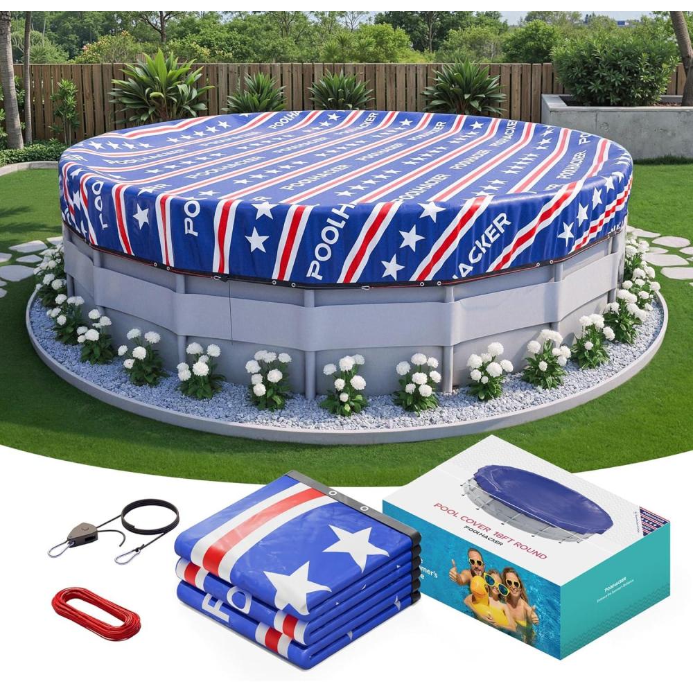 imagePOOLHACKER2025 Upgrade 21 ft Winter Pool Cover 21ft Round Above Ground 4 Foot Overlap Extra Thick 420D Pool Cover with Pulley and Cable RedRed