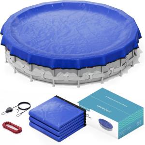 POOLHACKER【2025 Upgrade】 21 ft Winter Pool Cover – 21ft Round Above Ground, 4 Foot Overlap Extra Thick 420D Pool Cover with Pulley and Cable (Red)(Blue)