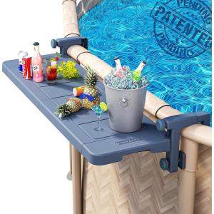 Poolside Bar, Swim Up Bar Exclusively for Above-Ground Round Pools. Patio Poolside Table Smart Fold Easy Maintenance, Weather Resistant Stable Tabletop (Cedar Brown-Nordic Pine)(Phantom Gray)