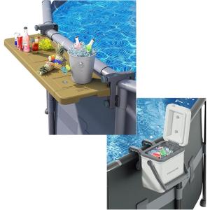 Poolside Bar Table for Above-Ground Round & Oval Pools – Foldable Swim Up Bar & Pool Cooler