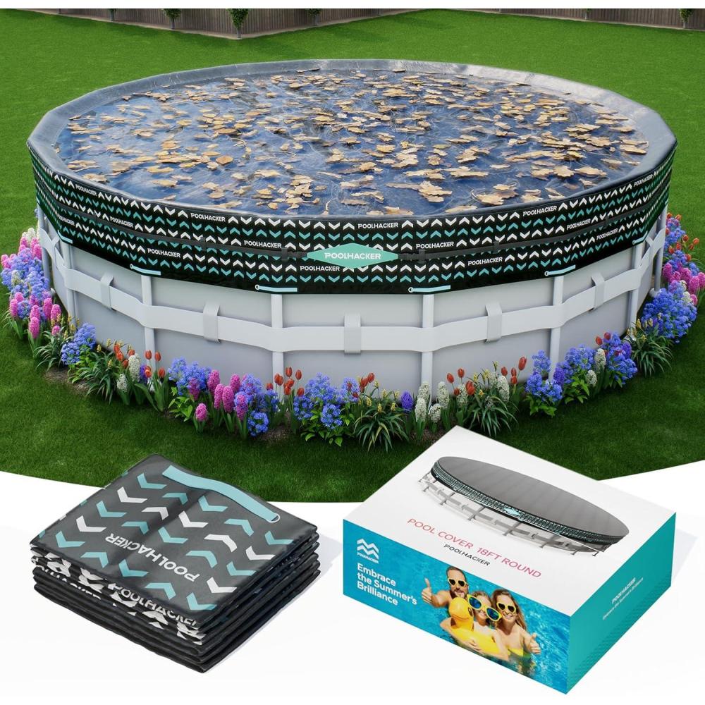 image:imagePOOLHACKER 15FT Round Pool Cover Pool Covers for Above Ground Pools Pool Cover Protector Round Pool with Cover Swimming Pool Cover TearResistant amp DustproofBlack