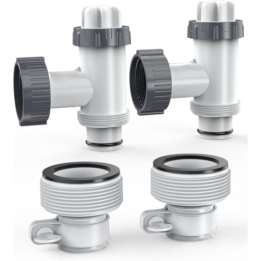 image:imagePOOLHACKER Replacement Type B Hose Adapter 125 to 15 with Plunger Valve Parts for Above Ground Pool Hose Adapter B amp Shut Off Valve with Gaskets amp Nuts for Above Ground Pool 2 Pack