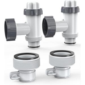 POOLHACKER Replacement Type B Hose Adapter 1.25″ to 1.5″ with Plunger Valve Parts for Above Ground Pool, Hose Adapter B & Shut Off Valve with Gaskets & Nuts for Above Ground Pool (2 Pack)
